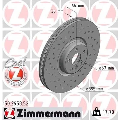 Imagen de ZIMMERMANN 150.2958.52 Disco de freno 395 36 6/5 5 112 ventilación interna, perforado revestido altamente carbonizado BMW: Berlina, 7, X5