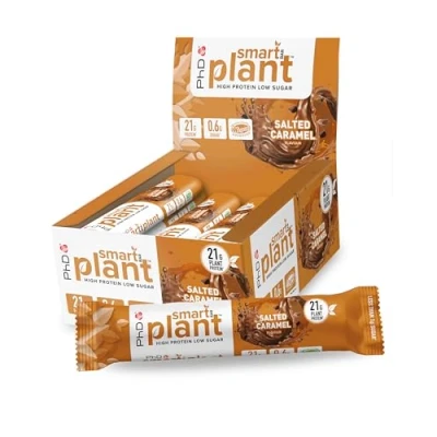 Imagen de PhD Nutrition Smart Plant barritas de proteína vegana 12x64g Caramelo salado Snack proteico con 21g y bajo en azúcar para una buena macronutrición