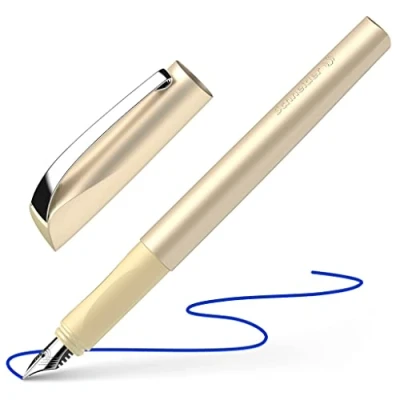 Imagen de Schneider Ceod Shiny 168653 Pluma estilográfica para diestros y zurdos, plumín M, incluye cartucho de tinta azul real, color dorado