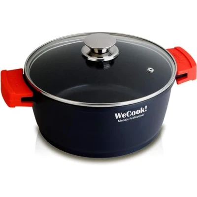 Imagen de WECOOK! Ecostone Cazuela Alta Inducción con Tapa de Cristal 28cm, Antiadherente XTRA DUPON Ecológico sin PFOA, Aluminio Fundido, 5mm Espesor, 9cm Alto, Asas Silicona, Vitrocerámica, Gas