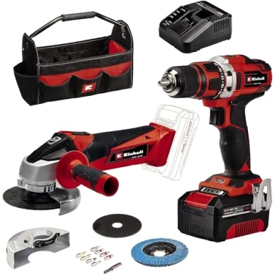 Imagen de Einhell Taladro con batería TE CD 18/40 Li + amoladora angular TC AG 18/115 PXC (iones de Li, 18V, incl. 4Ah y cargador, accesorios angular, caja puntas, bolsa)