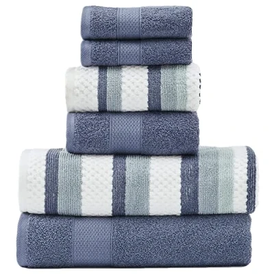 Imagen de Modern Threads Pax Juego de 6 Toallas Reversibles Jacquard teñidas, baño, Mano y paños súper absorbentes Secado rápido, 100% algodón Peinado, Mezclilla