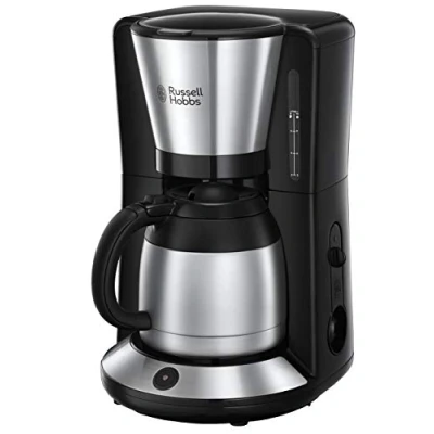 Imagen de Russell Hobbs Cafetera de Goteo Adventure 12 Tazas, Jarra Térmica 1L, Soporte Filtro Extraíble, Tecnología WhirlTech, Cuchara Medidora, Acero Inoxidable, Negro y Plata 24020 56