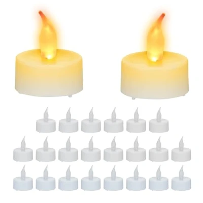 Imagen de Relaxdays Velas Led Pequeñas Set de 24, Tea Lights, Redondas, Eléctricas, Parpadeantes, sin Llama, 4,5 x 3,5 cm, Blanco