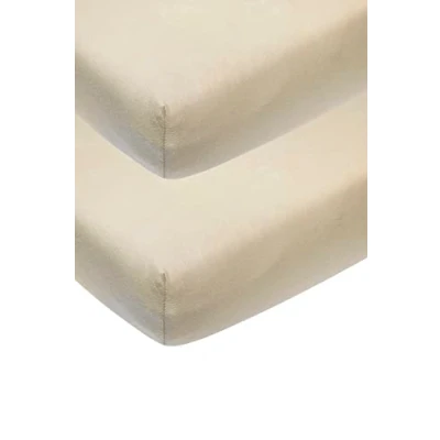 Imagen de Lote de 2 sábanas bajeras Meyco Baby Uni para la cuna (sábana jersey suave, algodón 100%, transpirable, dimensiones: 40 x 80/90 cm), arena