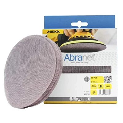 Imagen de Mirka Abranet discos de lijado red Ø 150mm Velcro / grano P320 10 uds. AE241F1032 Adecuado para todas las lijadoras orbitales y el sin polvo madera, masilla, barniz, plásticos