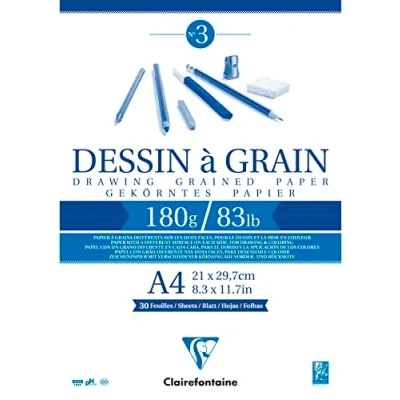 Imagen de Clairefontaine 96624C Bloc de papel encolado grano 30 hojas dibujo marcado A4 21 x 29,7 cm, 180 g, ideal para lápiz, fieltro Paquete 5 bloques
