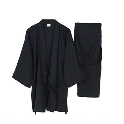 Imagen de Trajes de Estilo japonés los Hombres Traje Pijama Kimono Fino Conjunto meditación Azul Marino Talla M