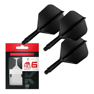Imagen de Target Darts K Flex Integrated Dart Flight and Shaft, No.6 Negro (Corto) Pack de 3 No 6, Plumas para Dardos 2 en 1 moldeadas con precisión Accesorios Profesionales
