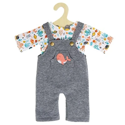Imagen de Heless 2215 Ropa de Muñeca En Diseño WAL Bobby, Conjunto 2 Piezas con Peto Gris y Camiseta Estampada Colores para Muñecas Animales Peluche Tamaño 35 45 Cm