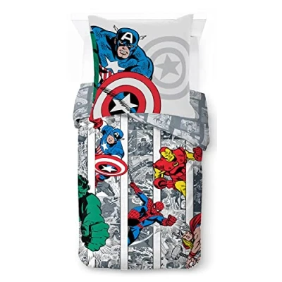 Imagen de Marvel Comics Juego de ropa cama infantil (100% algodón, 135 x 200 cm, funda nórdica y almohada 80 cm)