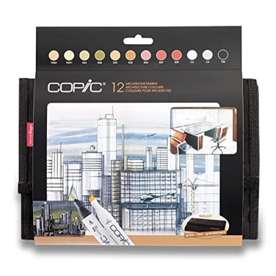 Imagen de COPIC Classic Set «Couleurs Architecture», Juego de 12 piezas en estuche, Rotulador doble con punta media y fina