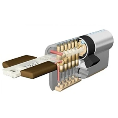 Imagen de Tesa Assa Abloy TK153040N, Cilindro de Alta Seguridad, TK100, Doble Embrague, Leva Larga, Niquelado, 30 x 40 mm