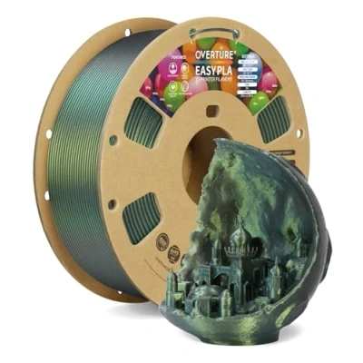 Imagen de OVERTURE Shimmer EASY PLA Filamento 1,75 mm, Para Impresora 3D de 1 kg (2,2 lb), Precisión Dimensional +/ 0.02 mm(Shimmer Verde Plata)