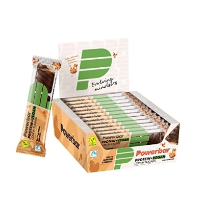 Imagen de Powerbar Protein Plus Low Sugar Vegan Salty Almond Caramel 12x42g Barrita vegana rica en proteínas y baja azúcar