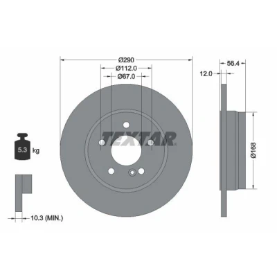 Imagen de TEXTAR PRO 92091103 Disco de freno 290 12 05/06 112 macizo revestido sin perno sujeción rueda, buje rueda MERCEDES BENZ: Clase E T modell