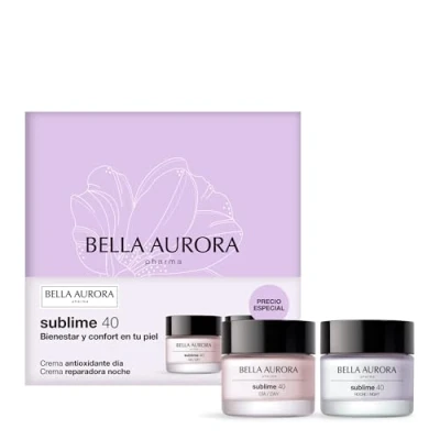 Imagen de BELLA AURORA Pack Sublime 40, Crema Antioxidante Día 50ml + Reparadora Noche 50ml, Tratamiento Antiedad e Iluminador, +40 Años, Atenúa Arrugas y Líneas de Expresión, Unifica Aclara Piel