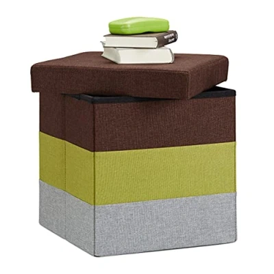Imagen de Relaxdays Baúl Almacenaje Pequeño y Plegable, Lino, Marrón Verde Gris, 38 x cm