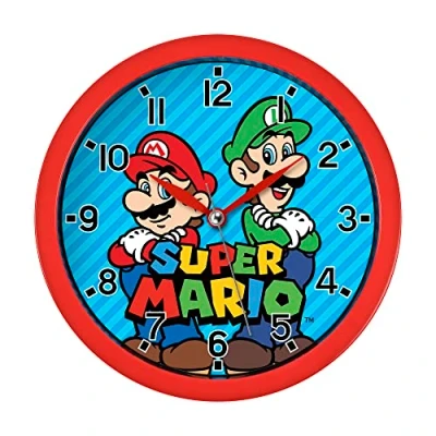 Imagen de Mario Brothers GSM3047 Reloj de pared, color rojo y azul