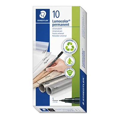 Imagen de STAEDTLER Lumocolor 313 9 Rotulador de Tinta Permanente Color Negro y Punta Fina, Caja con 10 Unidades