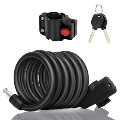 Imagen de Wonnell Candado Bicicleta,180cm/12mm Bloqueo de la Bicicleta con 2 llaves,Marco Bicicleta,Bicicleta Mejor antirrobo seguridad para Bicicleta, Triciclo, Scooter y Otro Equipo