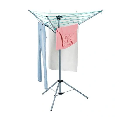 Imagen de Relaxdays Tendedero Paraguas, 15m de Cuerda, Jardín y Camping, Plegable, con Pie, Colgador Ropa Balcón, 140 cm, Plateado