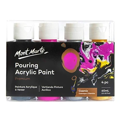 Imagen de MONT MARTE Pinturas Acrilicas Pouring Set Aurora 4 Piezas x 60ml acrílicas premezcladas con Medium Shiraz, Rosa, Azul Ultramarino, Verde Menta