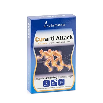 Imagen de PLAMECA Curarti Attack, Cápsulas con Vitamina C y Cúrcuma, para Huesos, Músculos Articulaciones, Ayuda a Disminuir el Cansancio la Fatiga, Fórmula Innovadora Ultra Concentrada, 7 Comprimidos