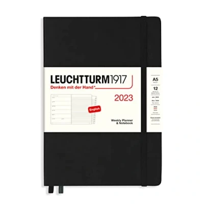 Imagen de LEUCHTTURM1917 365878 agenda semanal y cuaderno mediano (A5) 2023, 12 meses, negro, inglés