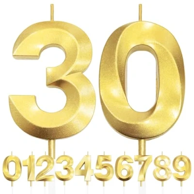 Imagen de 30th Vela de Cumpleaños con Purpurina Dorada y Diseño 3D Número 0, Velas Números, Decoración Tarta, Tarta para Fiesta Cumpleaños, Aniversario Boda,