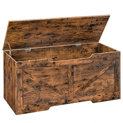 Imagen de HOOBRO Caja de Juguetes, Banco Almacenamiento, Taburete Almacenamiento con Mecanismo Bloqueo, Robusto, Armario Madera, Fácil Montar, Crudo EBF772CW01