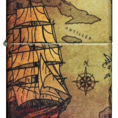 Imagen de ZIPPO Encendedor Recargable Pirate Ship de 540 Grados con Imagen en Color Blanco Mate, Caja Regalo