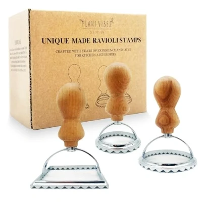 Imagen de Plantvibes Juego de 3 cortadores raviolis con mango madera, sello para y cortador