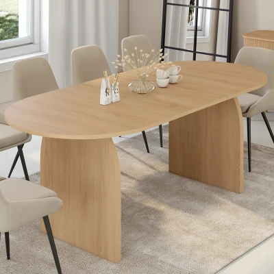 Imagen de EDITH Mesa de comedor extensible ovalada para 6 10 personas chapada en haya 160 200 cm