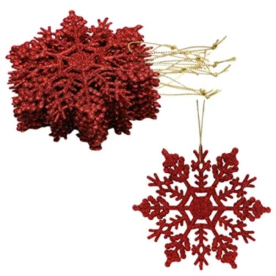 Imagen de Paquete de Decoraciones Colgantes Copos Nieve con Brillo 12 10 cm navideñas (Rojo)