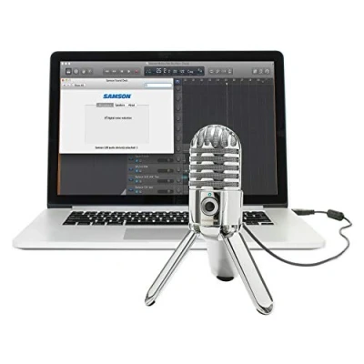 Imagen de SAMSON Meteor Mic Portable USB Studio Quality Condenser Microphone High Performance, General Purpose/Podcast/Gaming/Music Recording Microphone, 16 bit, 44.1/48kHz Resolution, Silver Chrome