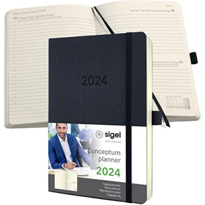 Imagen de SIGEL C2420 Conceptum Agenda diaria 2024, aprox. A5, negro, tapa blanda, una página = un día, 400 páginas