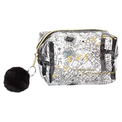 Imagen de Harry Potter Bolsa de cosméticos transparente con mapa Hogwarts, neceser viaje, artículos aseo escolar, estuche para lápices, Black, Talla única, maquillaje
