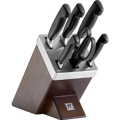 Imagen de ZWILLING bloque de cuchillos auto afilables, 7 piezas, madera, y tijeras con mango especial acero inoxidable/plástico, Four Star