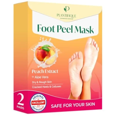 Imagen de PLANTIFIQUE Mascarilla Pies Exfoliante Melocotón 2 Pares Peeling Calcetines Exfoliantes de Crema Secos y Agrietados Callos Eliminar Pedicura Profesional