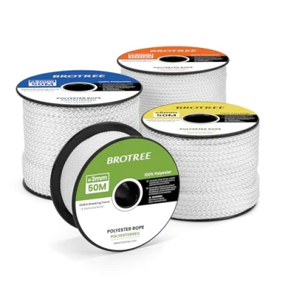 Imagen de Brotree Cuerda Trenzada de Poliéster 3mm x 50m Blanco en Rollo 100 KG Carga Rotura