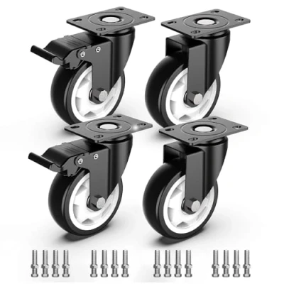 Imagen de Ruedas giratorias 100 mm de alta resistencia con freno seguridad para muebles pesados Capacidad total 600 KG por juego 4 (2 y 2 sin freno)