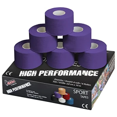 Imagen de ALPIDEX 6 x Cinta Adhesiva Deportiva 3,8 cm 10 m Sport Tape 100% Algodón Inelástica Balonmano Fútbol Voleibol Escalada, Color:Lila