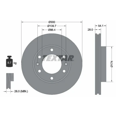 Imagen de TEXTAR 92164500 Disco de freno 300 28 06/08 139,7 ventilación interna sin perno sujeción rueda, buje rueda