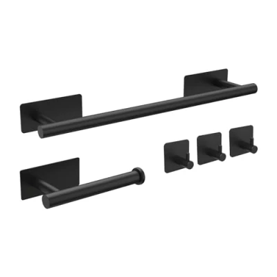 Imagen de Ibergrif M34452B Juego de Toallero Baño, Contiene Adhesivo, Portarrollos para Papel, 3 Gancho Toallas, Acero Inoxidable, Negro