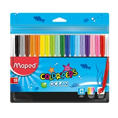 Imagen de Maped Rotuladores de Colores para Niños Color&#039;s Peps Ocean&#039;s 18 con Punta Media Tinta Lavable Ideal Dibujar y Colorear Variedad