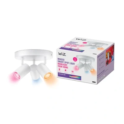 Imagen de WiZ Lámpara de techo Imageo Blanca 3 focos ajustables placa redonda, Luz y Colores, Wi Fi, con tecnología SpaceSense compatible Alexa Google Home