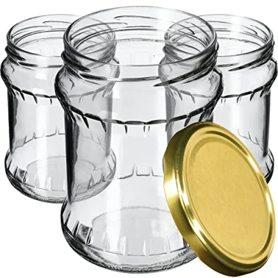 Imagen de KADAX Botes Herméticos, Tarros de conservas 500 ml, Almacenamiento con Tapa Rosca, Redondos (Dorado/48 Unidades)