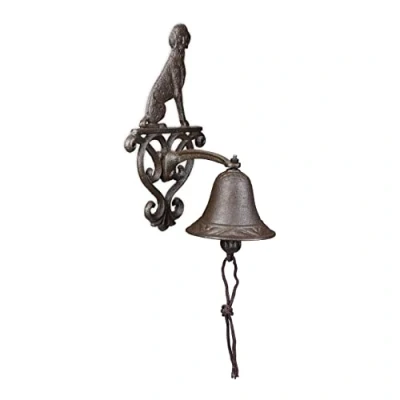 Imagen de Relaxdays Timbre Campana Pared Perro Sentado, Hierro Fundido, Estilo Envejecido, con Cuerda, Exterior, Puerta Principal, Marrón, 25 x 14 15 cm Aprox