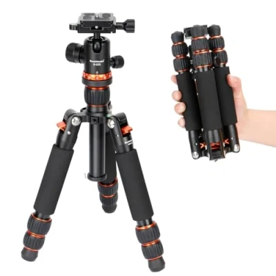 Imagen de Koolehaoda Mini Trípode de cámara 63,5 cm Mesa Compacto Aluminio Viaje portátil con rótula Bola 360 para DSLR Videocámara, Carga hasta 10 kg (Naranja)